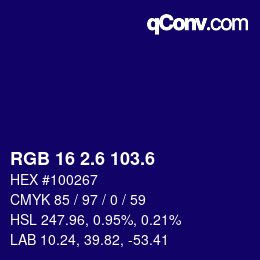 カラーコード: RGB 16 2.6 103.6 | qconv.com
