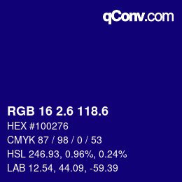 カラーコード: RGB 16 2.6 118.6 | qconv.com