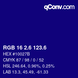 カラーコード: RGB 16 2.6 123.6 | qconv.com