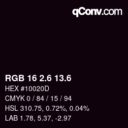 カラーコード: RGB 16 2.6 13.6 | qconv.com