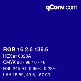 カラーコード: RGB 16 2.6 138.6 | qconv.com