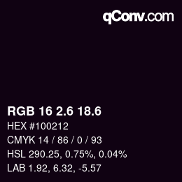 カラーコード: RGB 16 2.6 18.6 | qconv.com