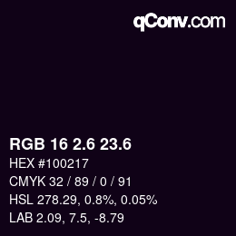カラーコード: RGB 16 2.6 23.6 | qconv.com