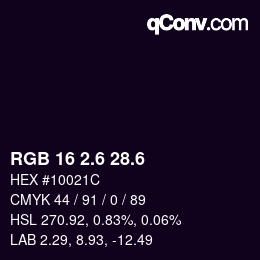 カラーコード: RGB 16 2.6 28.6 | qconv.com