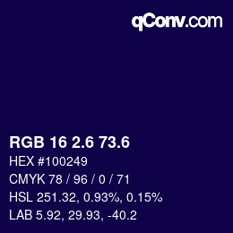 カラーコード: RGB 16 2.6 73.6 | qconv.com