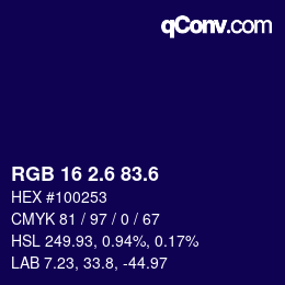 カラーコード: RGB 16 2.6 83.6 | qconv.com