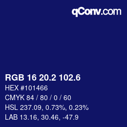 カラーコード: RGB 16 20.2 102.6 | qconv.com