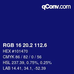カラーコード: RGB 16 20.2 112.6 | qconv.com
