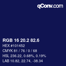 カラーコード: RGB 16 20.2 82.6 | qconv.com