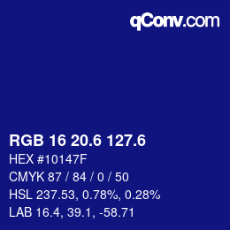 カラーコード: RGB 16 20.6 127.6 | qconv.com