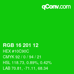Color code: RGB 16 201 12 | qconv.com