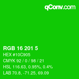 Color code: RGB 16 201 5 | qconv.com