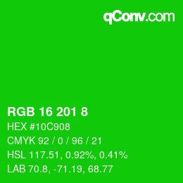 Color code: RGB 16 201 8 | qconv.com