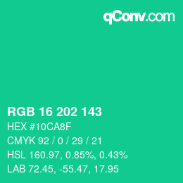 Color code: RGB 16 202 143 | qconv.com