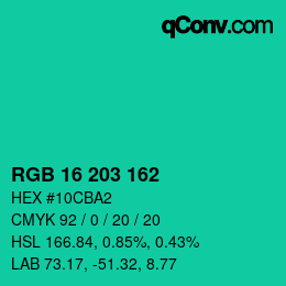 Color code: RGB 16 203 162 | qconv.com