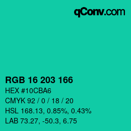 Color code: RGB 16 203 166 | qconv.com