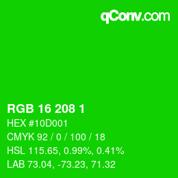 カラーコード: RGB 16 208 1 | qconv.com