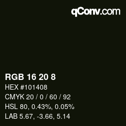 Color code: RGB 16 20 8 | qconv.com