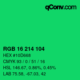 Color code: RGB 16 214 104 | qconv.com