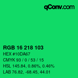 Color code: RGB 16 218 103 | qconv.com