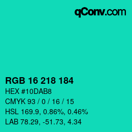 Color code: RGB 16 218 184 | qconv.com