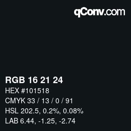 Color code: RGB 16 21 24 | qconv.com