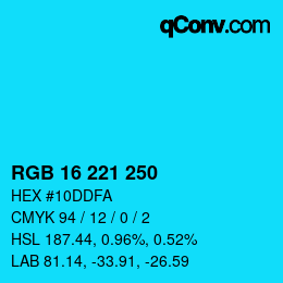 颜色代码: RGB 16 221 250 | qconv.com