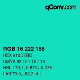 Color code: RGB 16 222 188 | qconv.com