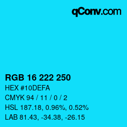 颜色代码: RGB 16 222 250 | qconv.com
