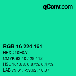 Color code: RGB 16 224 161 | qconv.com