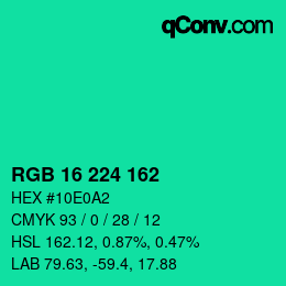 Color code: RGB 16 224 162 | qconv.com