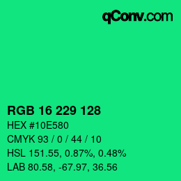 Color code: RGB 16 229 128 | qconv.com