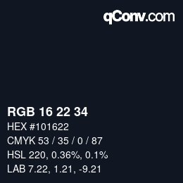 Color code: RGB 16 22 34 | qconv.com