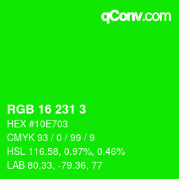 Color code: RGB 16 231 3 | qconv.com