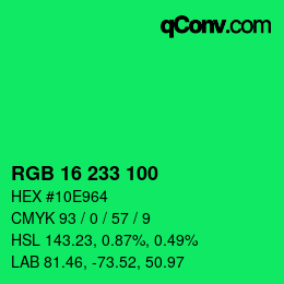 Color code: RGB 16 233 100 | qconv.com