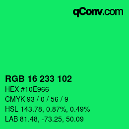 Color code: RGB 16 233 102 | qconv.com