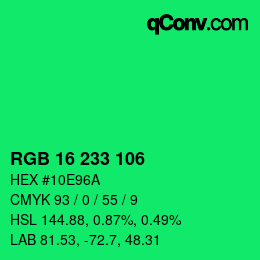 Color code: RGB 16 233 106 | qconv.com