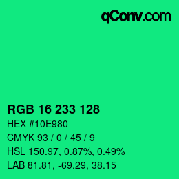 Color code: RGB 16 233 128 | qconv.com