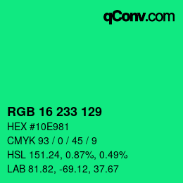 Color code: RGB 16 233 129 | qconv.com