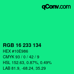 Color code: RGB 16 233 134 | qconv.com