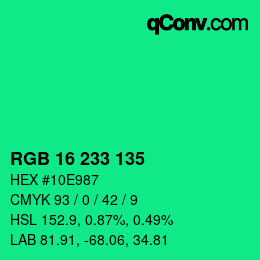 Color code: RGB 16 233 135 | qconv.com
