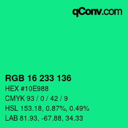 Color code: RGB 16 233 136 | qconv.com