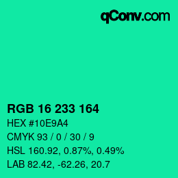 カラーコード: RGB 16 233 164 | qconv.com
