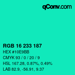 Color code: RGB 16 233 187 | qconv.com