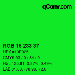 Color code: RGB 16 233 37 | qconv.com