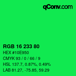 Color code: RGB 16 233 80 | qconv.com