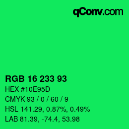 Color code: RGB 16 233 93 | qconv.com