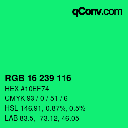 Color code: RGB 16 239 116 | qconv.com