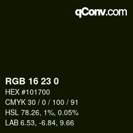 Color code: RGB 16 23 0 | qconv.com
