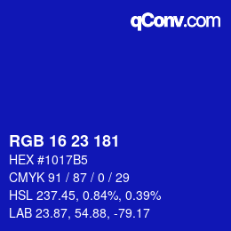 Color code: RGB 16 23 181 | qconv.com
